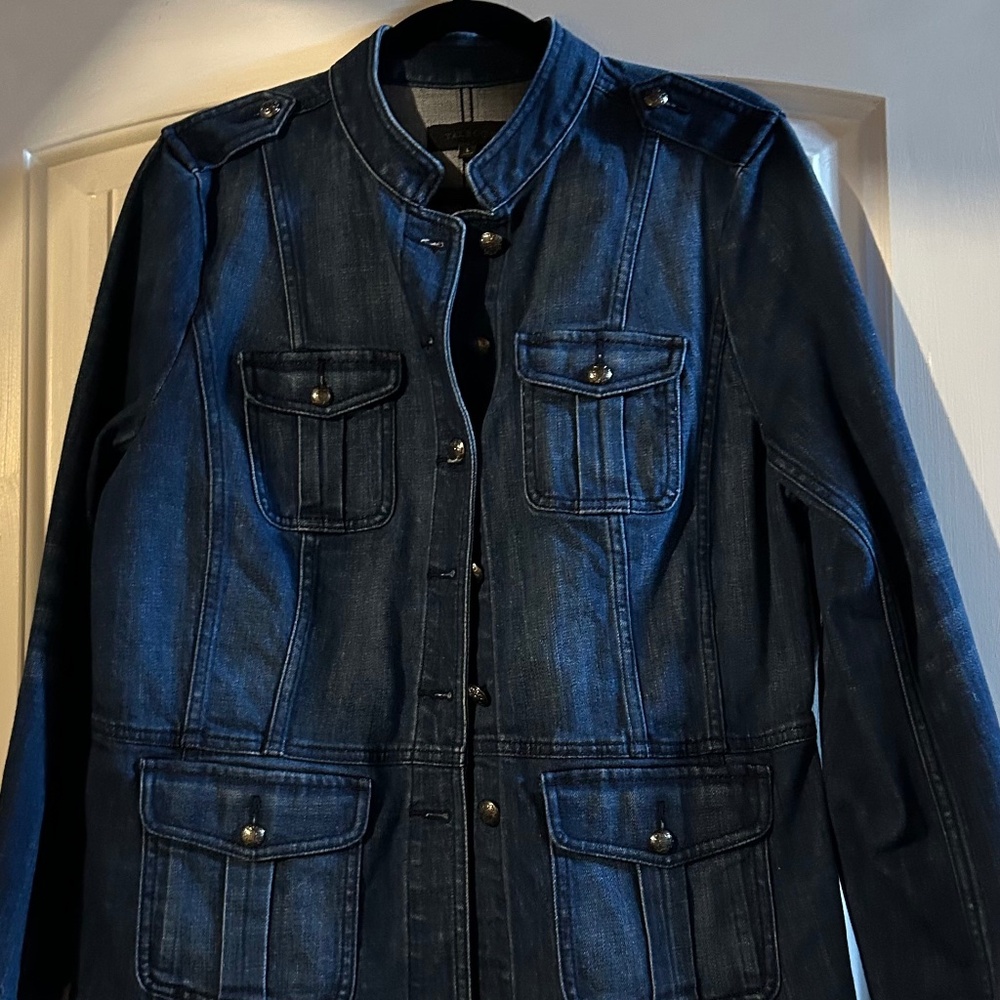 NWOT Talbot's Jean Jacket Mandarin Nehru Collar L